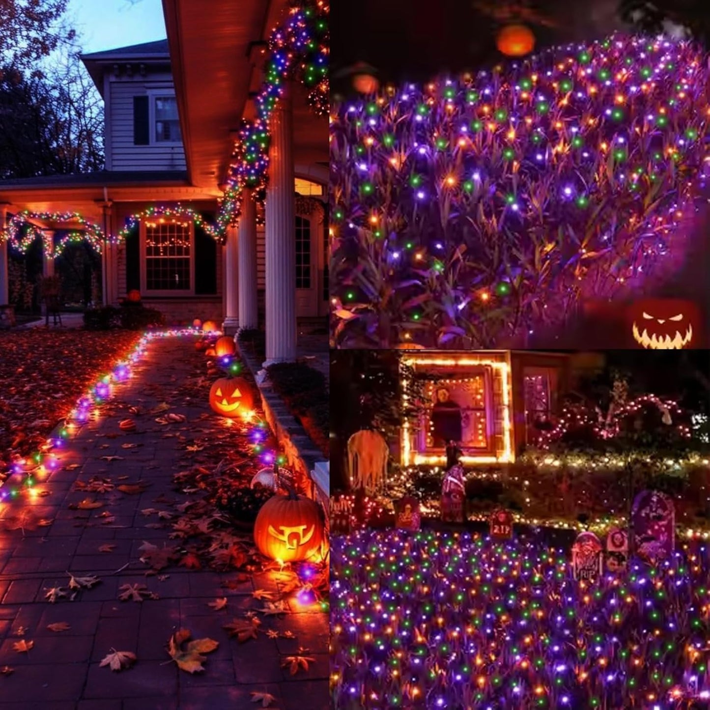 33ft Halloween Decorative Mini Lights, 100 LED Brown Wire Fairy Starry String Lights Plug in, 16Lighting Modes for Halloween Outdoor Party Decoration (Orange/Purple/Green)
