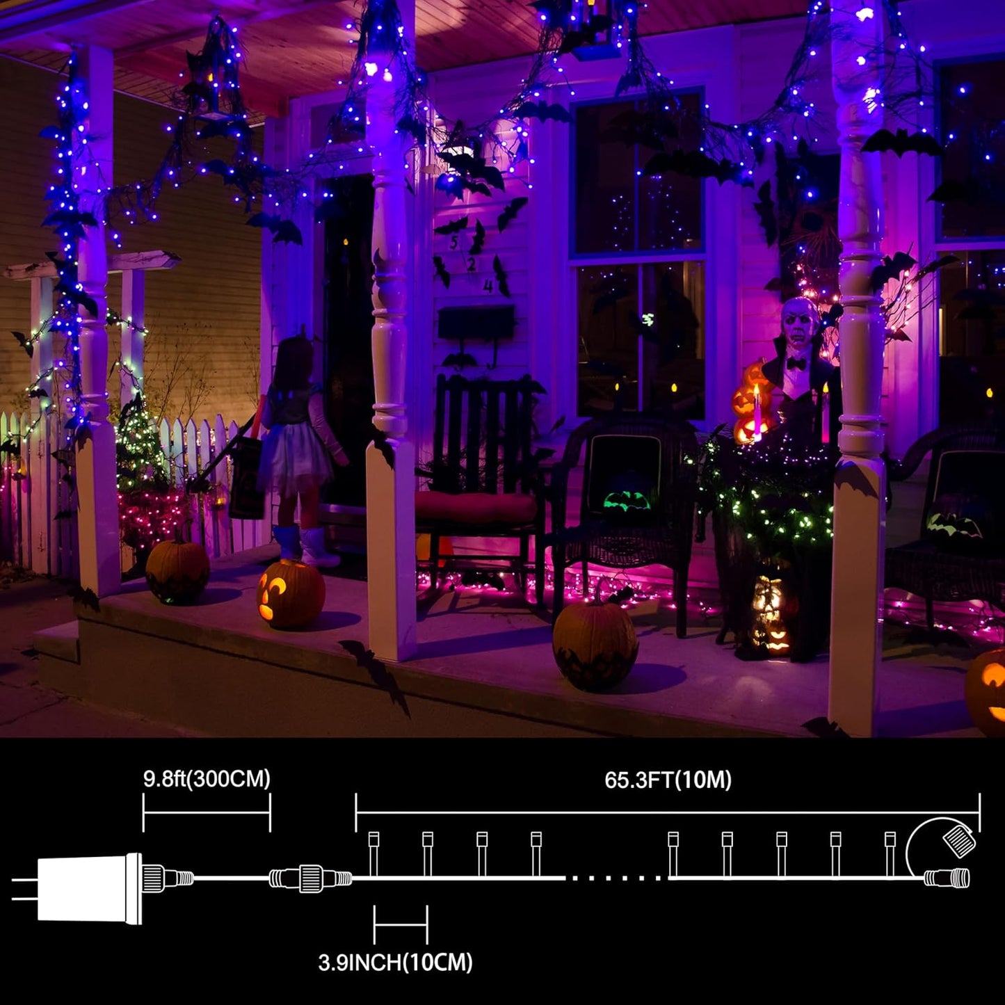33ft Halloween Decorative Mini Lights, 100 LED Transparent Wire Fairy Starry String Lights Plug in, 11Lighting Modes, for Halloween Decoration Outdoor Xmas Tree Party Decoration (Purple)