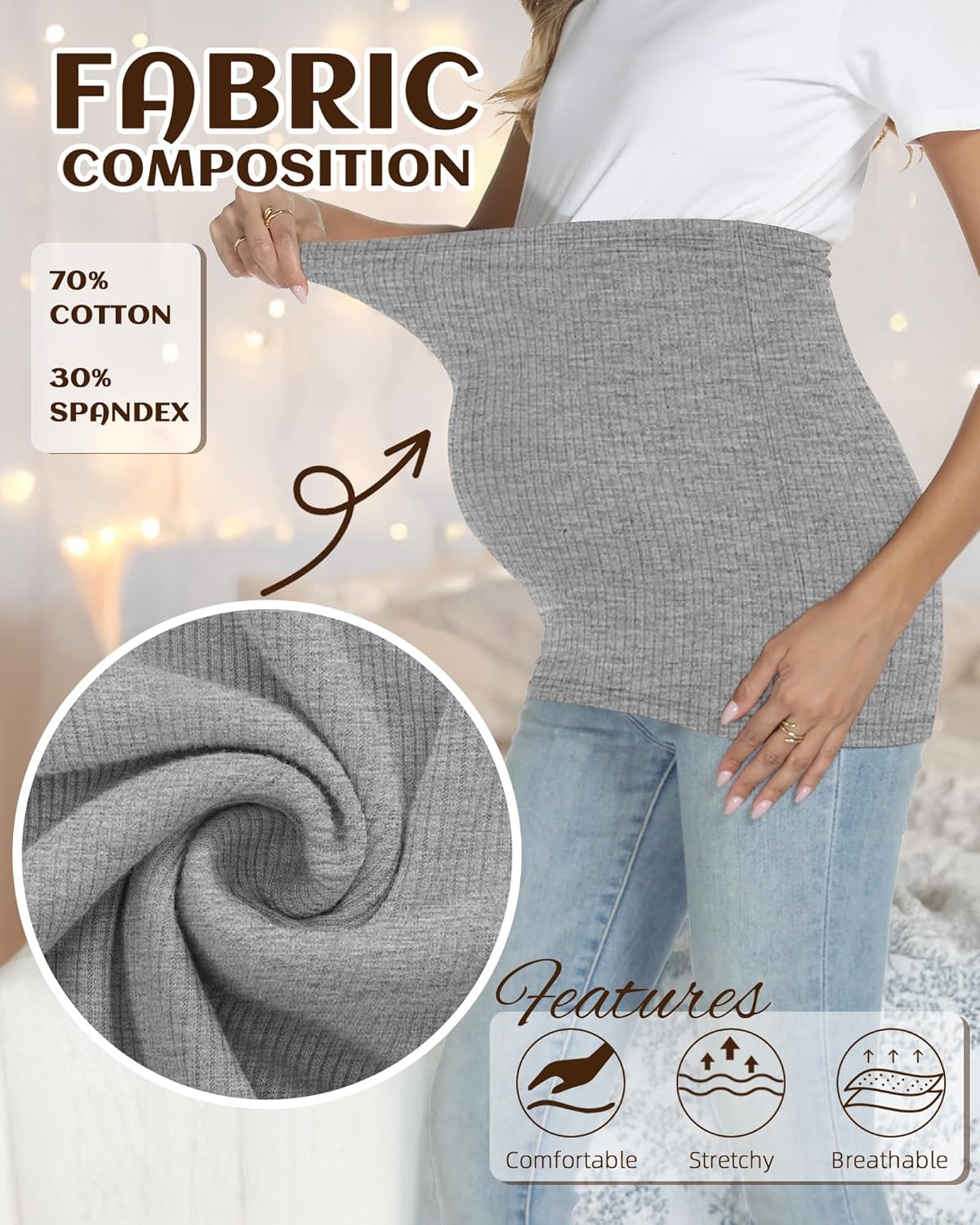 3 Pack Maternity Belly Bands for Pregnant Women Cotton Stretch Ribbed Pregnancy Support Belt Pants Extender