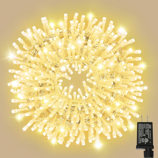 33ft Christmas Decorative Mini Lights, 100 LED Transparent Wire Fairy Starry String Lights Plug in, 11 Lighting Modes, for Indoor Outdoor Xmas Tree Wedding Party Decoration (Warm White)