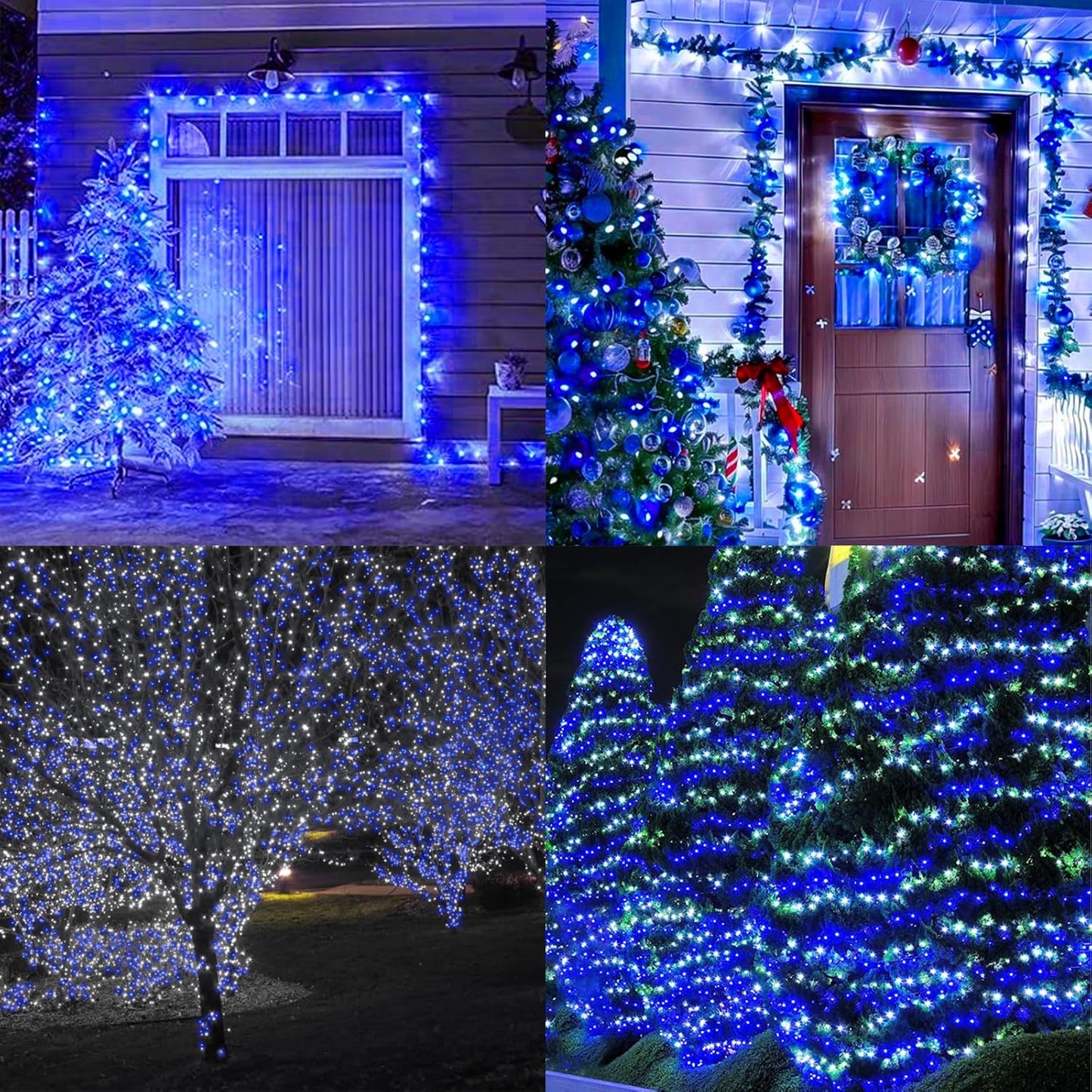 33ft Christmas Decorative Mini Lights, 100 LED Green Wire Fairy Starry String Lights Plug in, 16 Lighting Modes for Outdoor Xmas Tree Wedding Party Decoration (White+Blue)