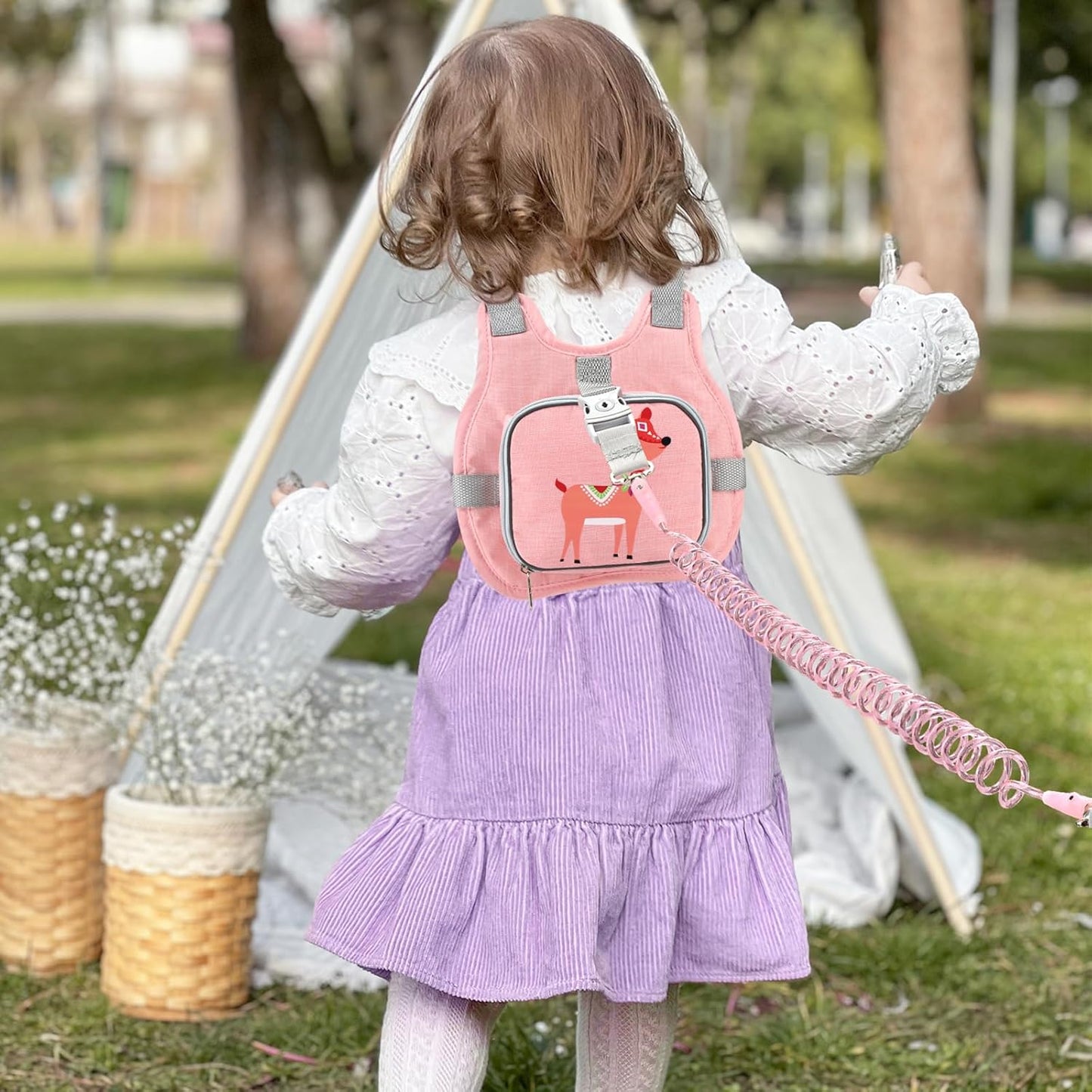 Accmor Toddler Harness Leash + Anti Lost Wrist Link, Cute Deer Kids Harness with Leash, Collapsible Child Leash Baby Walking Harness Protector Wristband Strap for Baby Girls Outdoor