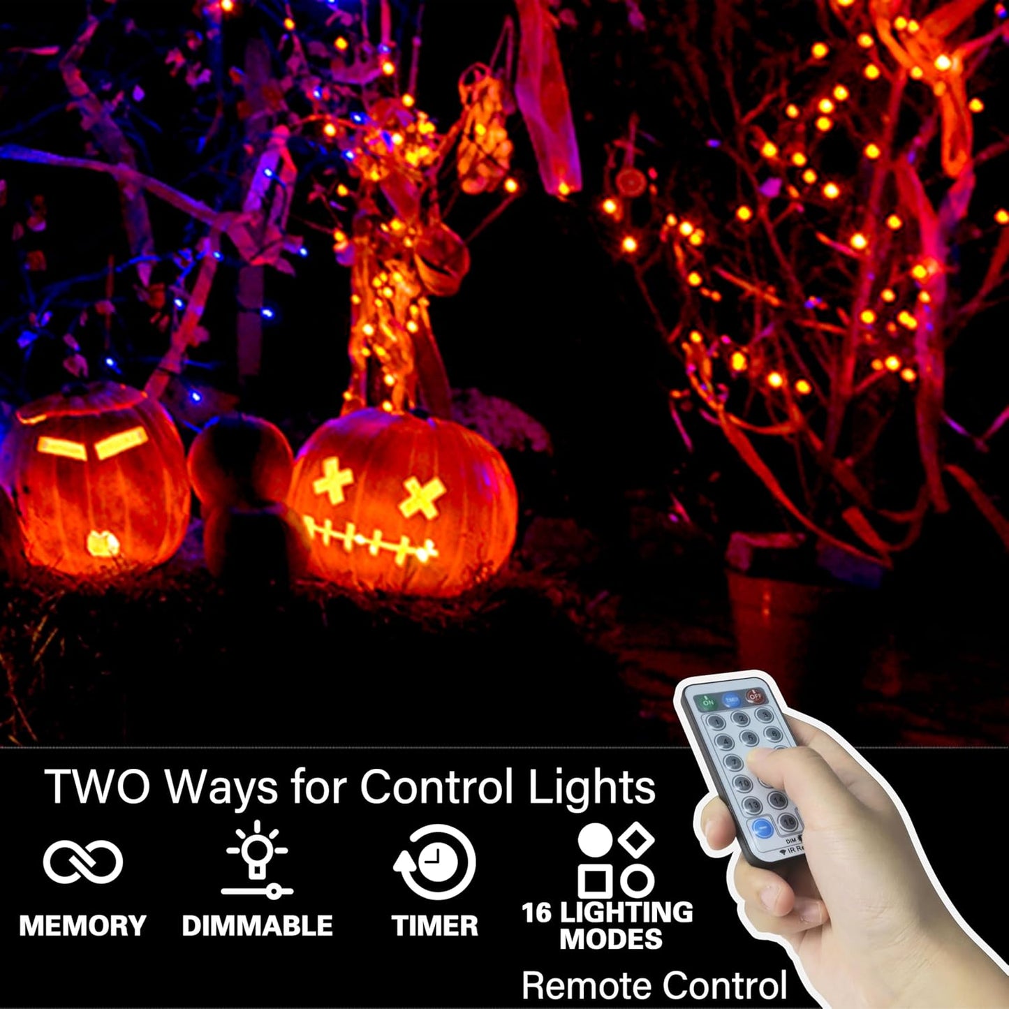 33ft Halloween Decorative Mini Lights, 100 LED Transparent Wire Fairy Starry String Lights Plug in, 12 Lighting Modes, for Halloween Decoration Outdoor Party Decoration (Orange and Purple)