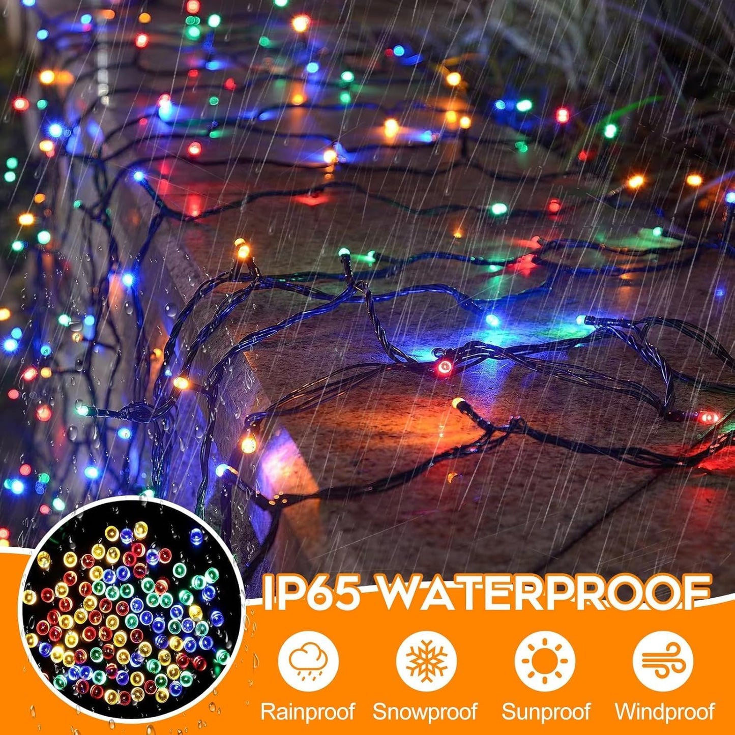 66ft 200 LED Christmas Tree String Lights Outdoor Fairy Lights Plug in, Expandable Green Wire Clear Bulbs Mini Lights 8 Modes, Xmas Wedding Party Decoration (Multicolor)
