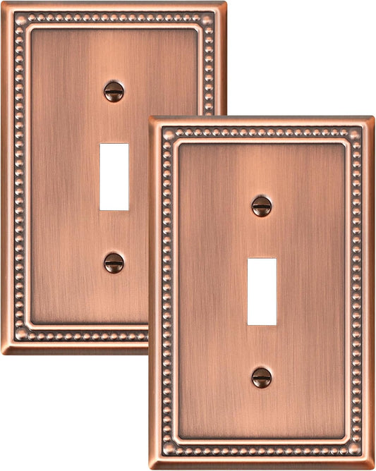 2-Pack Single Toggle Light Switch Cover Plate, Pearls Decorative Switch Plate Covers, Antique Copper 1 Gang Metal Wall Plate, Corrosion Resistant