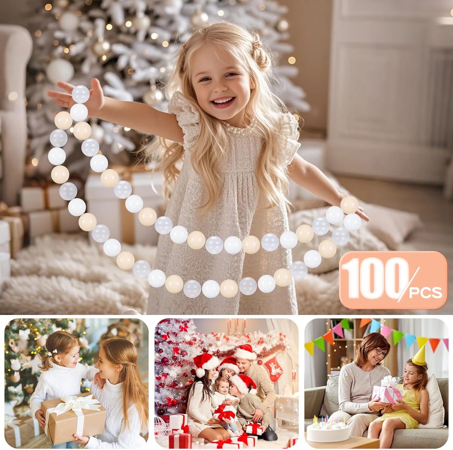 GOGOSO Ball Pit Balls Plastic Playballs for Baby Toddlers Kids Boys Girls Playhouse Decor Play Pool Fun Phthalate-Free BPA-Free Bath Toy White Beige Transparent,100 Balls