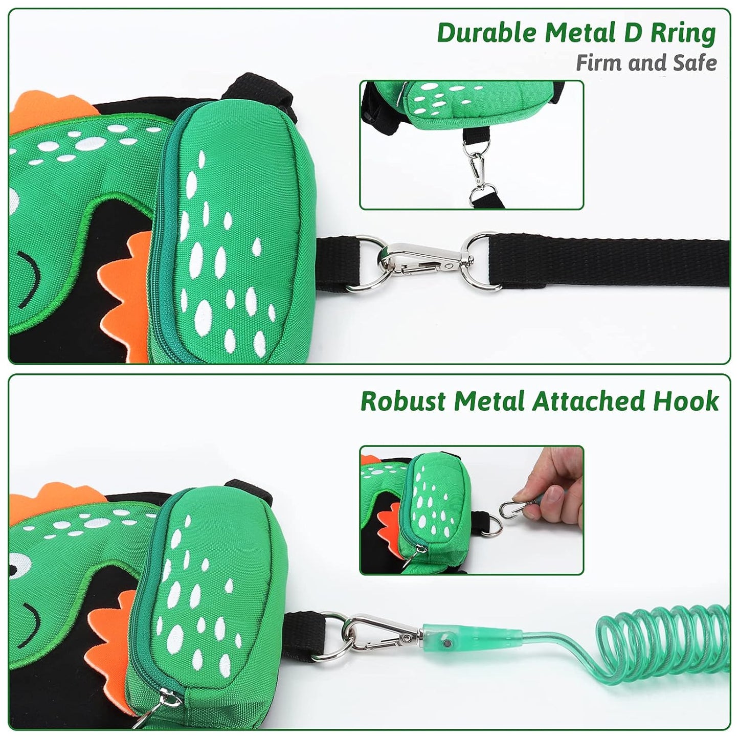 Accmor Toddler Leash Harness, 2 Pack Cute Dinosaur Kids Leash Harness Wrist Leashes + Anti Lost Wrist Link, Mini Child Walking Harness Wristband Assistant Strap Belt for Baby Boys Girls