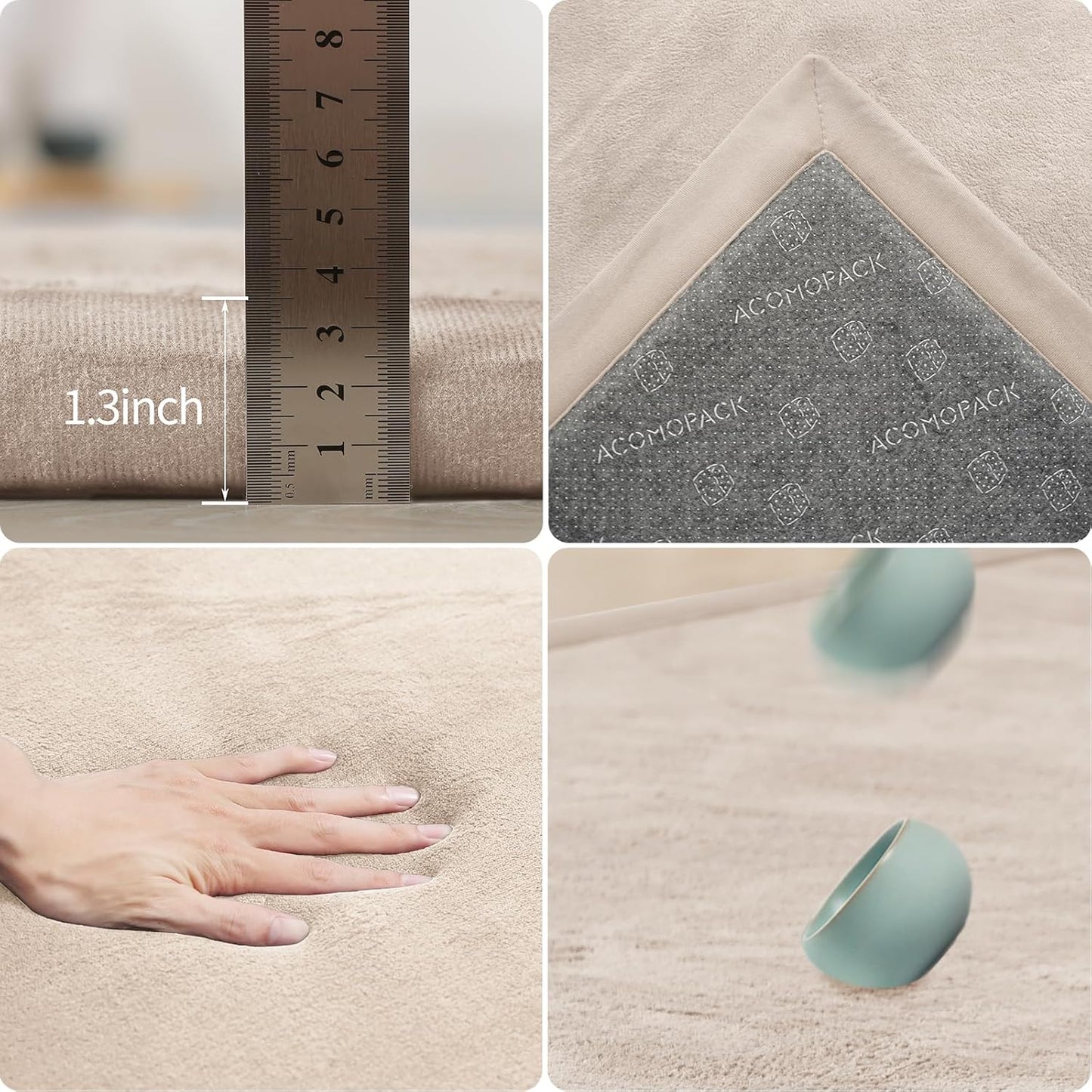 ACOMOPACK Baby Play Mat for Floor 1.3" Thick Memory Foam Play Mat 71"×79" Tummy Time Crawling with Non-Slip Bottom for Living Room,Nursery,Soft Velvet Playpen Mats for Kids,Infants（Beige）