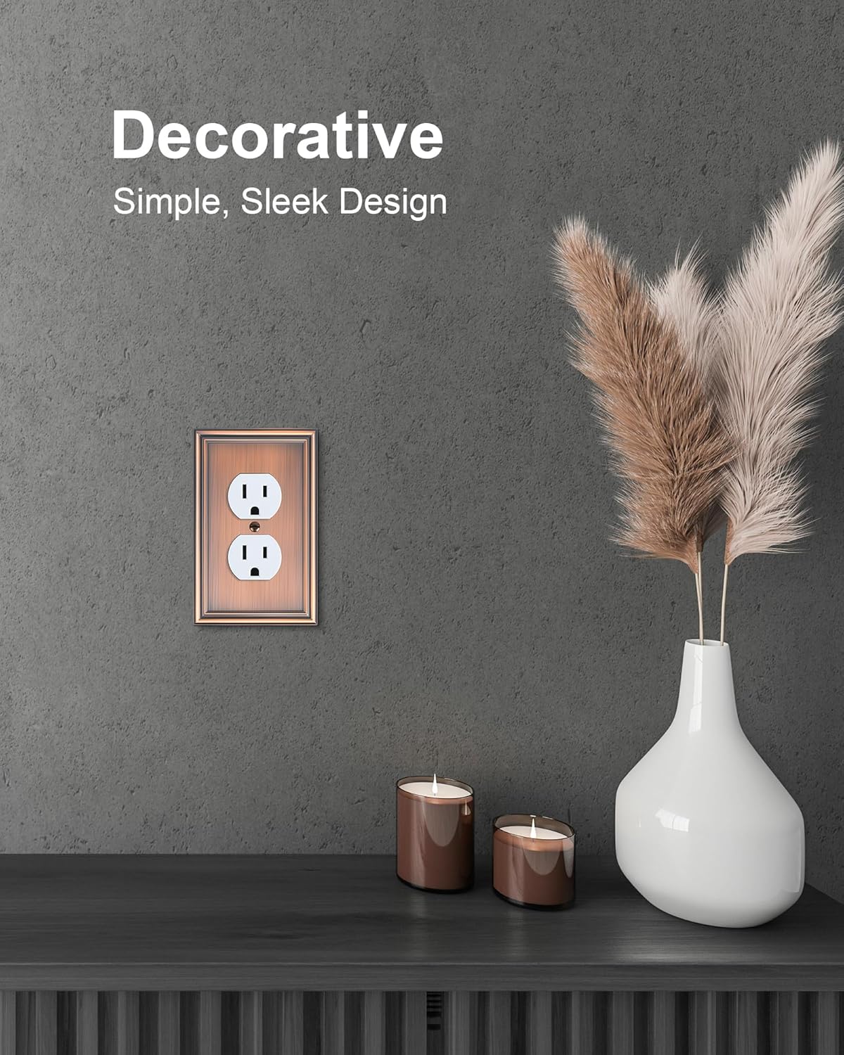 6-Pack Single Duplex Outlet Cover Plate, Decorative Antique Copper Switch Plates and Outlet Covers, Metal Wall Plates for Electrical Outlets, 1 Gang Receptacle Cover, Corrosion Resistant