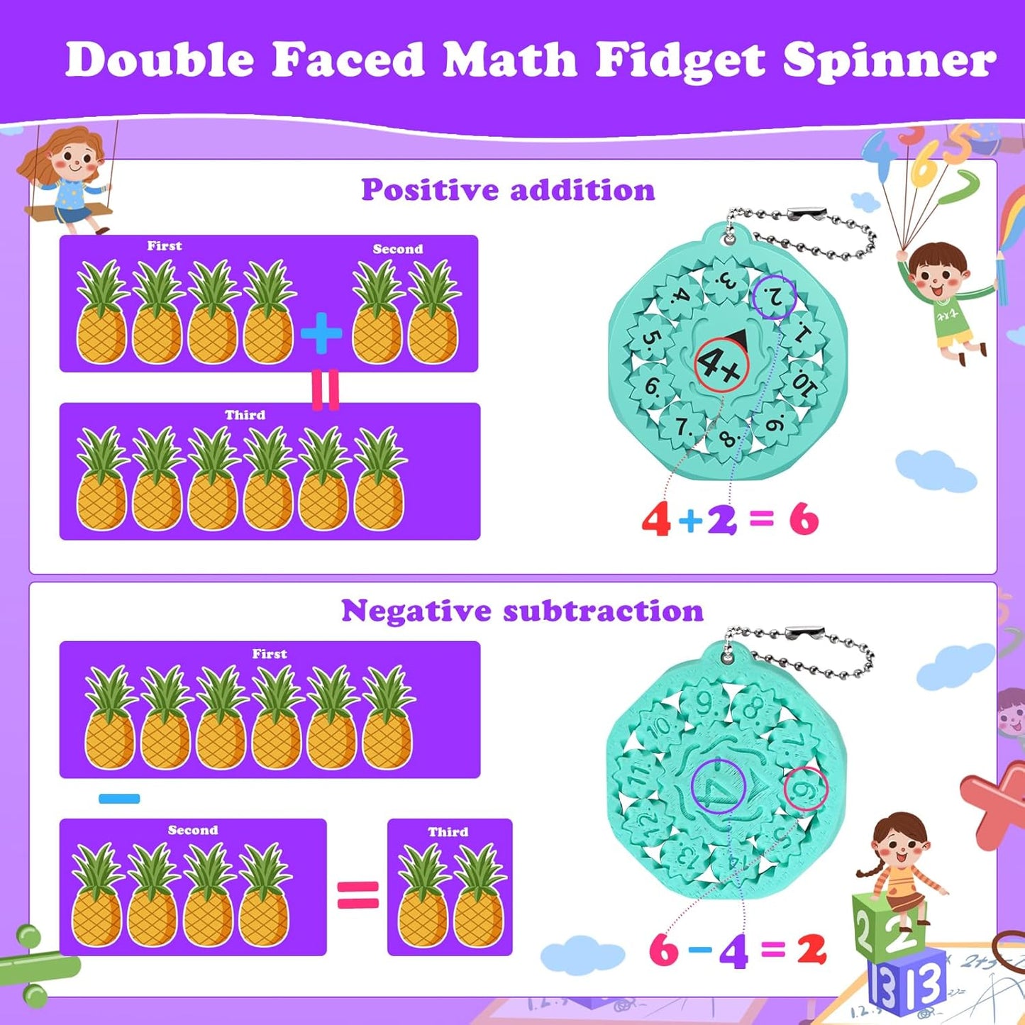 9PCS New Math Fidget Spinners,Interactive Math Gmaes Fidget Toys for Kids,Early Education Math Facts Fidget Spinners Gmaes to Relieve Stress and Fun Learning（Addition & Subtraction）