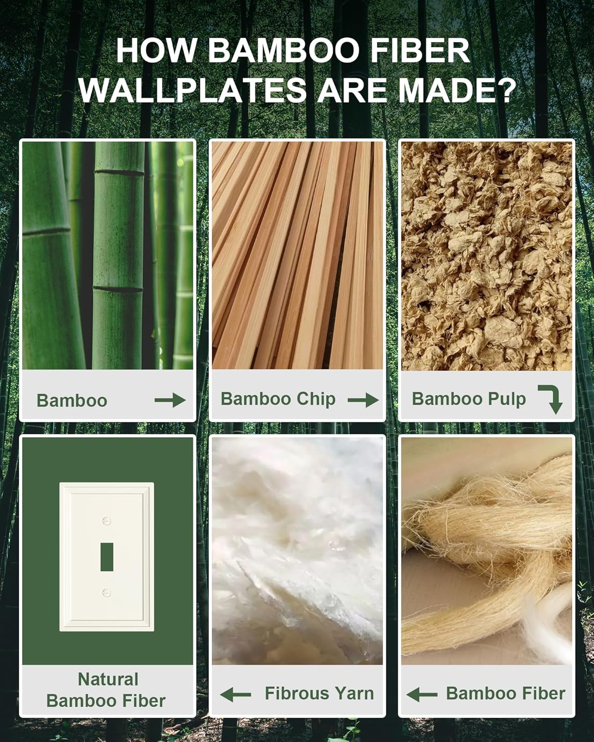 6-Pack Single Toggle Light Switch Covers Wall Plate, Light Almond Decorative Switch Plate Covers, 1 Gang Natural Bamboo Fiber Wall Plate, Corrosion Resistant