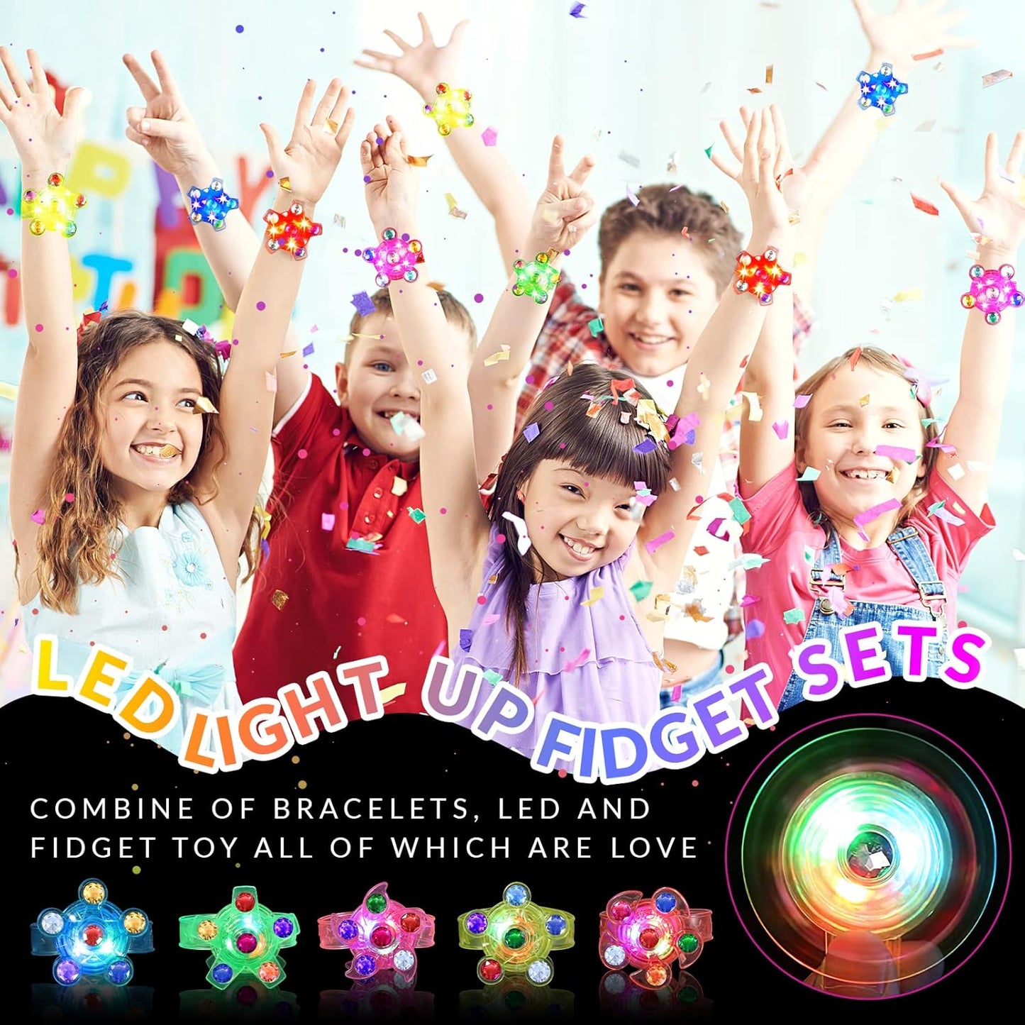 36 Pack LED Light Up Fidget Spinner Bracelets Party Favors for Kids 4-8 8-12, Glow in The Dark Party Supplies, Back to School Gift for Students, Return Gifts for Kids Birthday Halloween Classroom