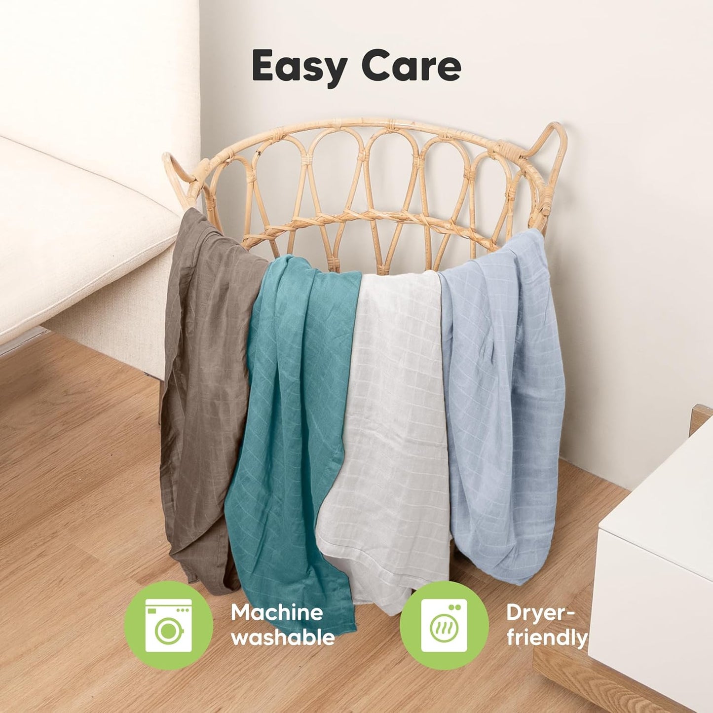 4-Pack Muslin Swaddle Blankets for Boys, Girls - Organic Baby Swaddles for Newborns, Soft & Breathable Receiving Baby Blankets for Girl, Boy, Neutral, Newborn Essentials Gift (Nimbus)