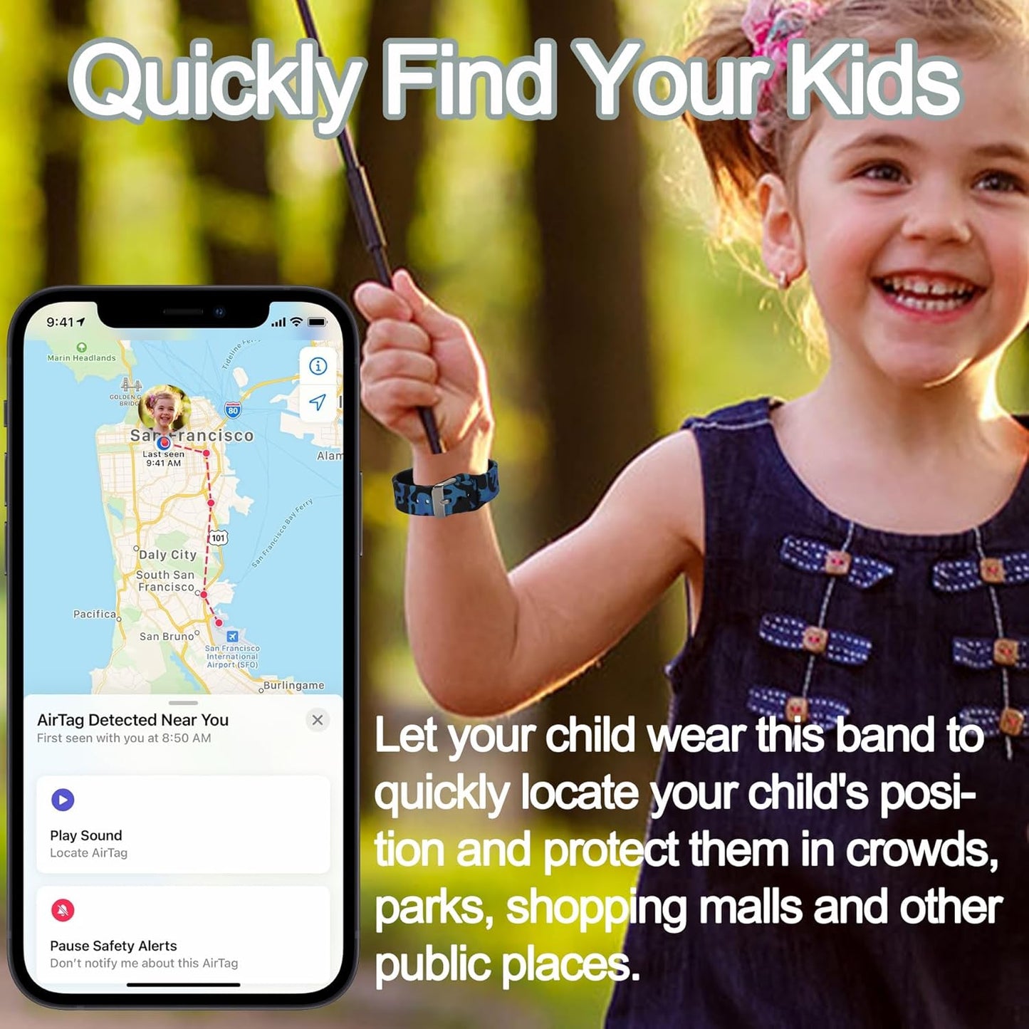 4 Pack Waterproof AirTag Bracelet for Kids, Hidden Printed Wristband for Apple Air Tag, Silicone AirTag Holder GPS Tracker Case for Band for Child Toddler, Secure Anti-Lost Protection