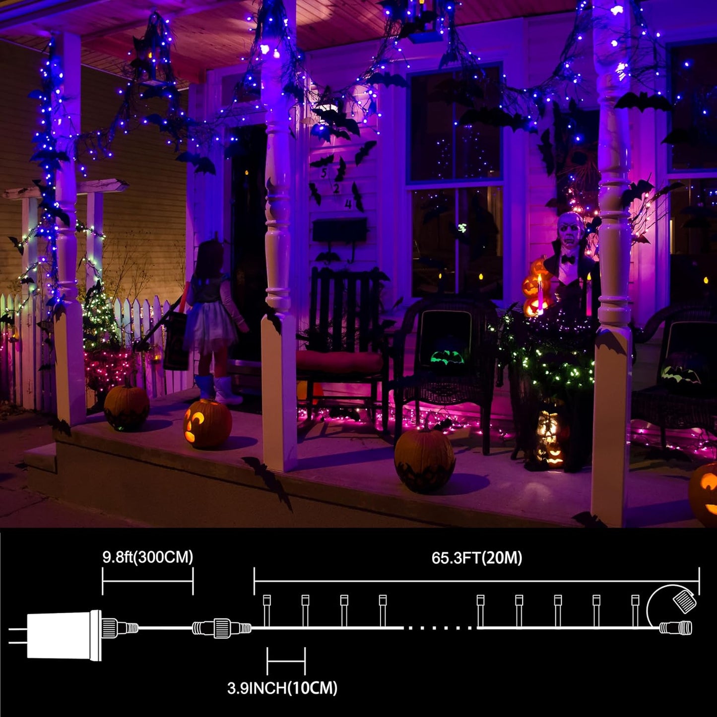 66ft Halloween Decorative Mini Lights, 200 LED Transparent Wire Fairy Starry String Lights Plug in, 11 Lighting Modes, for Halloween Decoration Outdoor Xmas Tree Party Decoration (Purple)