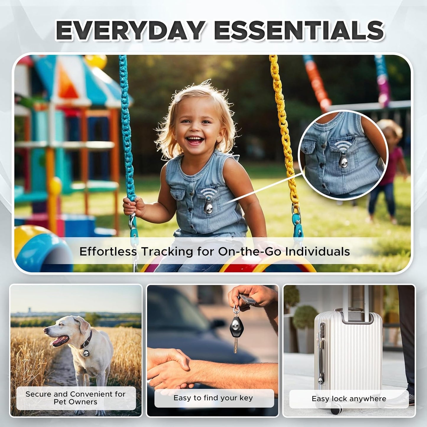 2 Pack AirTag Holders with Keychain - Secure Airtag Lock Case with Wire Cable Compatible with Apple AirTags for Keys, Luggage, Dog Collar, Backpack & More (Black)