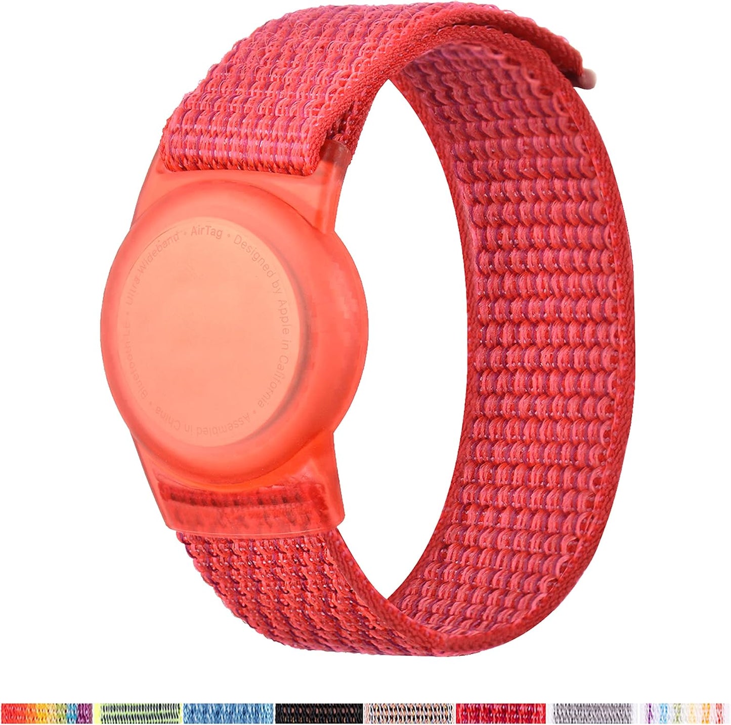 AirTag Bracelet for Kids, Apple Air Tag Protective Cover with Nylon Wristband, Anti Lost GPS Trackers Case Cover Elastic Watch Band for Toddlers Girls Boys Elders (Red)