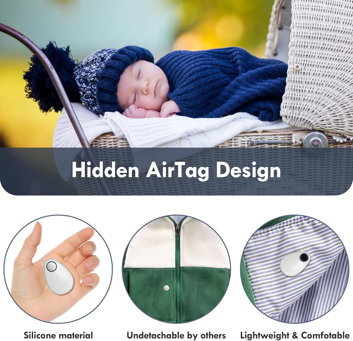 Airtag Holder for Kids Hidden 2 Pack Upgraded GPS Tracker Case, Anti-Removal Airtag Silicone Case with Safety Pins, Avoid Airtag Loss, Suitable for Children, Elderly, Pets, Backpack, Luggage