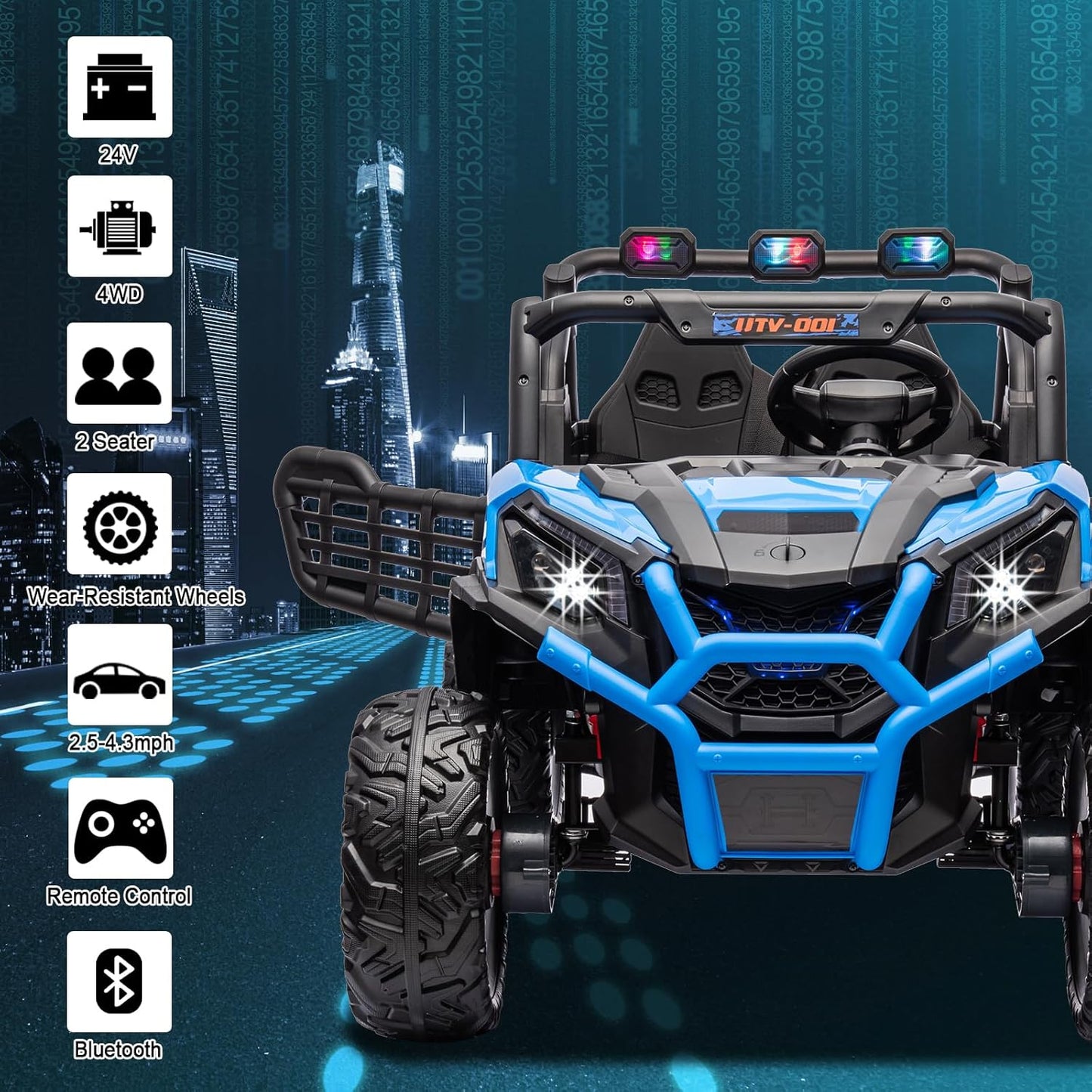 4WD Ride On Car with Remote Control,24V 2Seater Kids Electric Toy Off-Road Truck for Kids,Ride on Buggy for Side by Side(Blue)