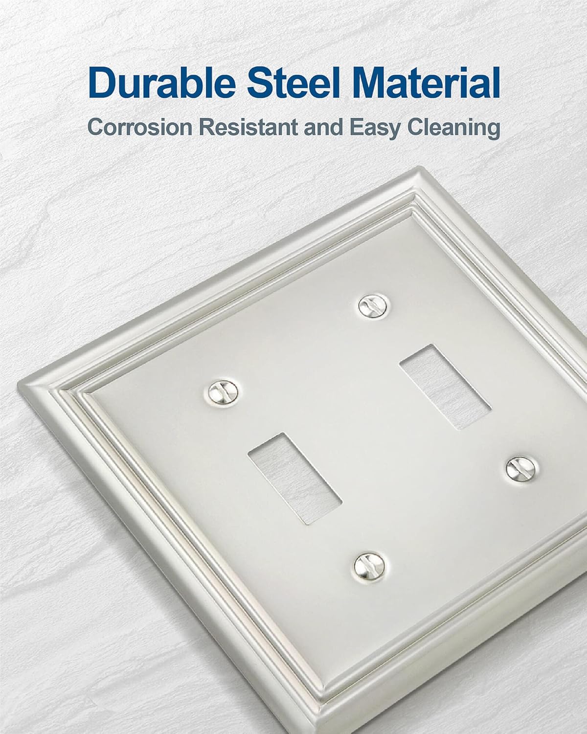 2-Pack Double Toggle Wall Plate, Metal Switch Plate Cover, Satin Nickel Light Switch Cover, Midsize, A031 Series
