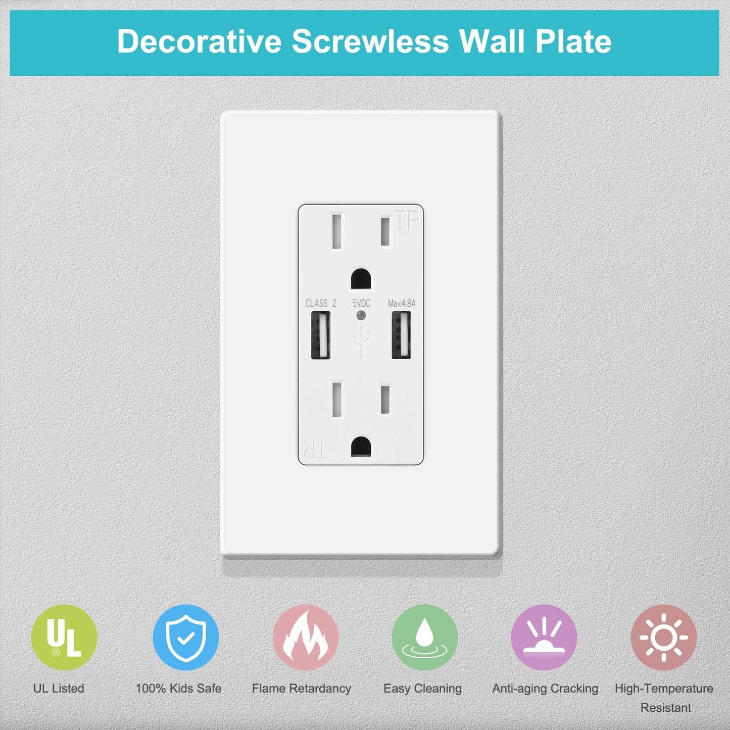 10 Pack 1-Gang Screwless Wall Plate, Decora Outlet Cover Plates, 4.57” H x 2.76” L, for Light Switch, Dimmer, GFCI, USB Outlet