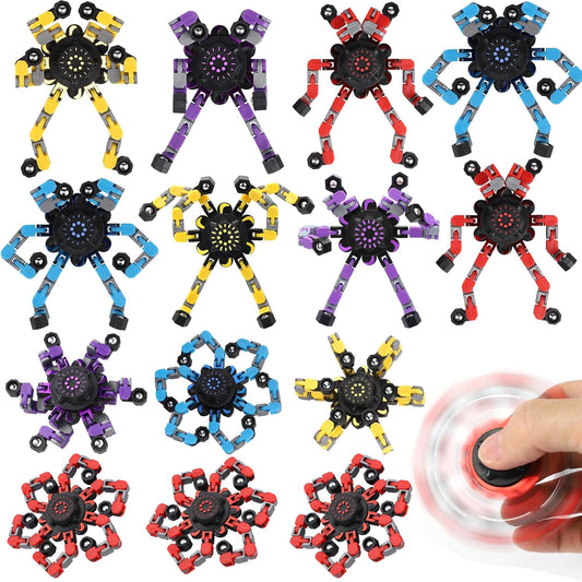 8PCS Transformable Fidget Spinner Toy for Kids Adults, Deformation Robot Chain Spinner Fingertip Gyro Toys for Boys Girls 8-12, Stress Relief Sensory Toys for Goodie Bag Fillers Kids Travel
