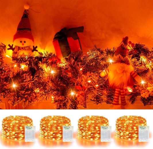 4 Pack 60LED Halloween Fairy Lights Battery Operated - 20FT Twinkle Lights with 2 Lighting Modes Indoor Outdoor, Waterproof Led Fairy String Lights for Christmas, Bedroom, Dorm, DIY Decor, Orange