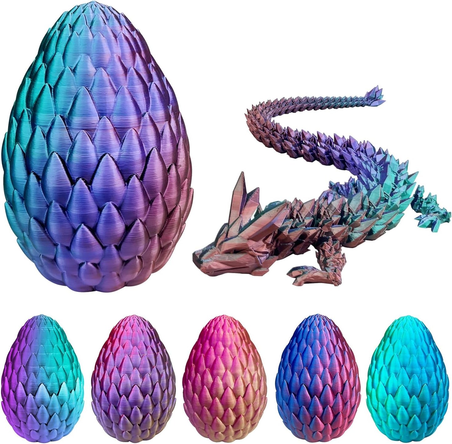 3D Printed Dragon with Dragon Egg 16.5'' Articulated Dragon Crystal Dragon Fidget Dragon Egg Toys Executive Desk Toys (Green, Dragon & Egg)