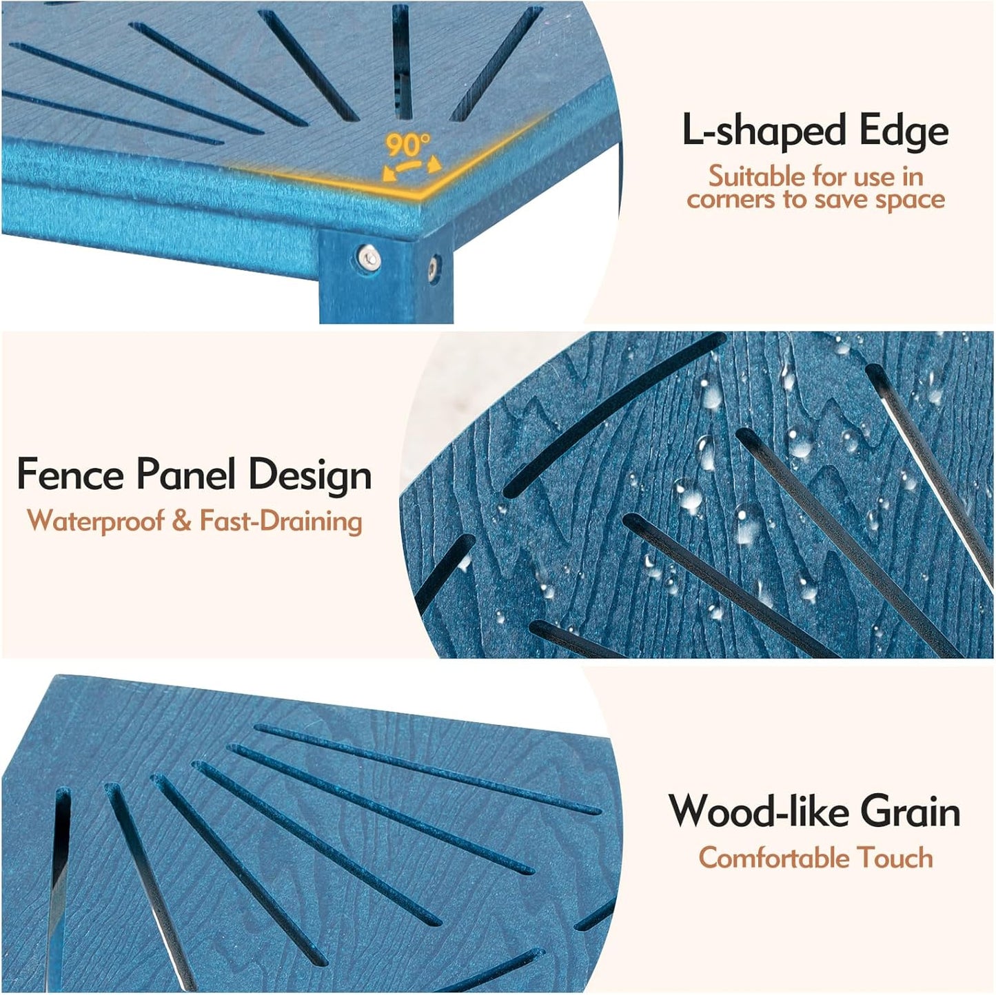 2-Tier Corner Shower Stool with Hooks & Soap Dish, HDPE Shower Bench for Shaving Legs, Wood-Like Shower Stool for Inside Shower with Non-Slip Foot Pads, Waterproof Shower Foot Rest (Blue)