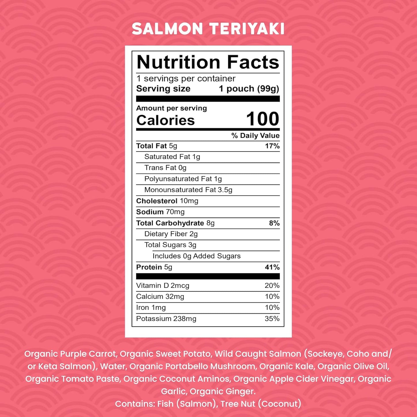 Serenity Kids 6+ Months Salmon Teriyaki Baby Food Puree Pouch - Organic Veggies & Ethically Sourced Salmon - No Added Sugar Baby Snacks - BPA-Free Pouches- 3.5 Oz, 6 Pack