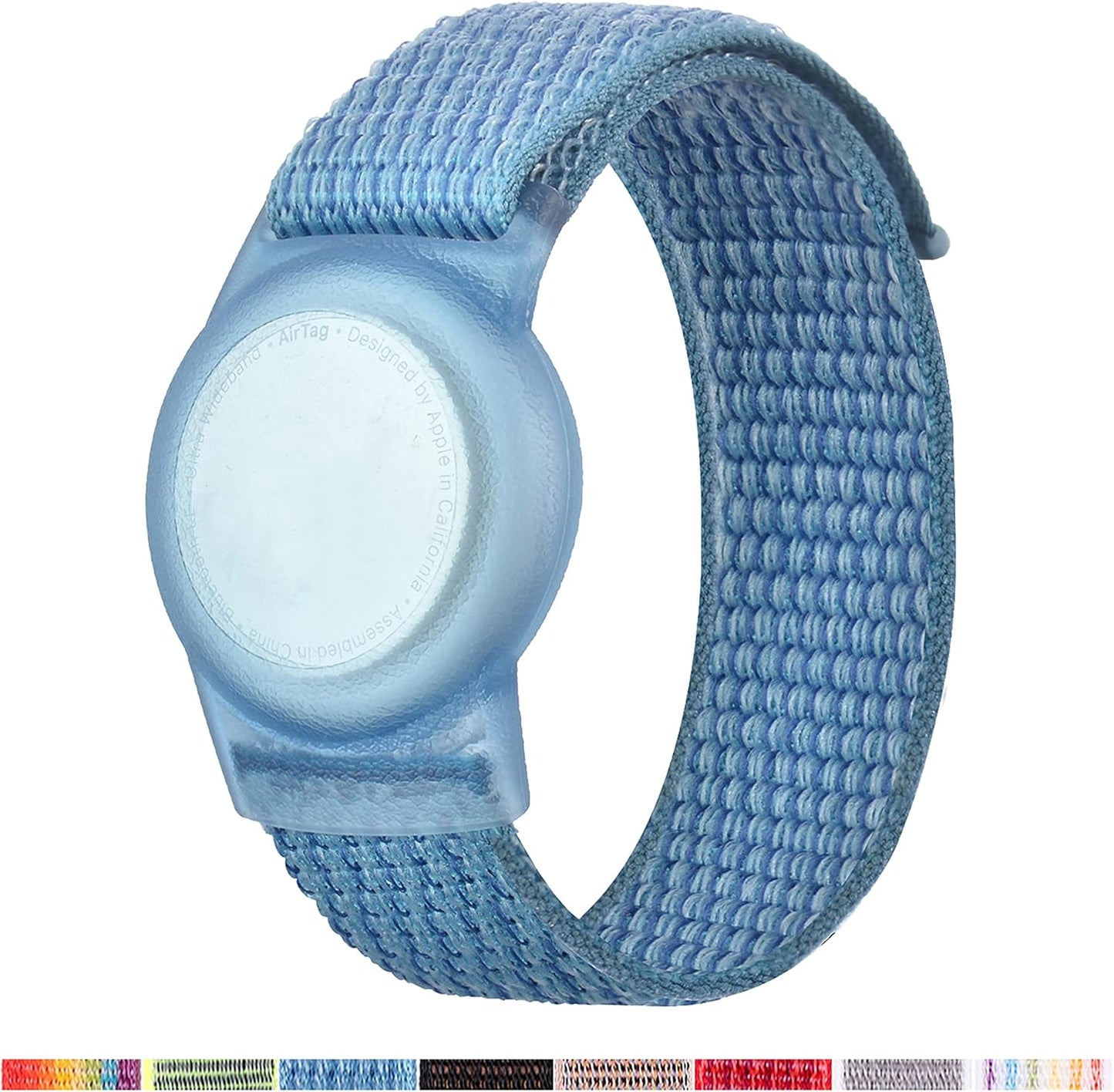 AirTag Bracelet for Kids, Apple Air Tag Protective Cover with Nylon Wristband, Anti Lost GPS Trackers Case Cover Elastic Watch Band for Toddlers Girls Boys Elders (Blue)