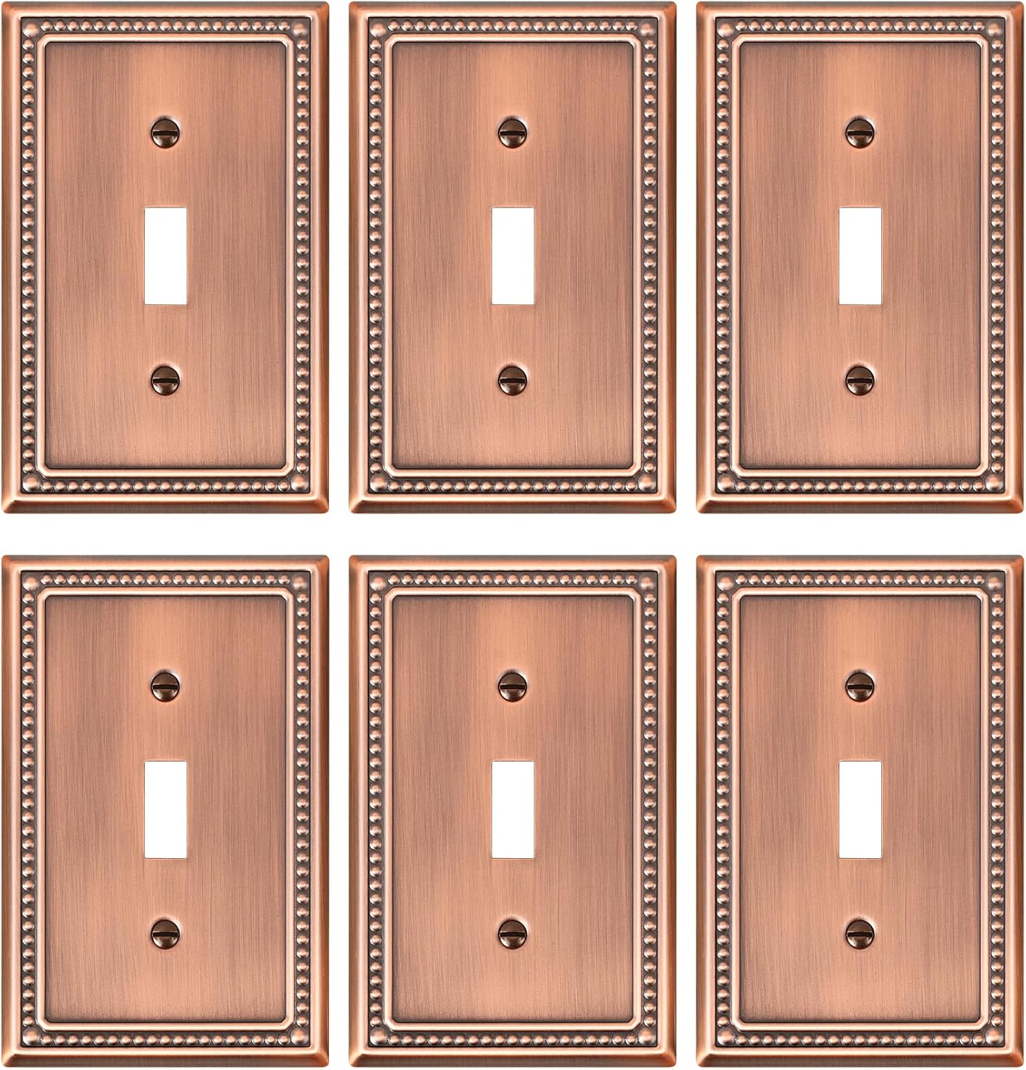 6-Pack Single Toggle Light Switch Cover Plate, Pearls Decorative Switch Plate Covers, Antique Copper 1 Gang Metal Wall Plate, Corrosion Resistant