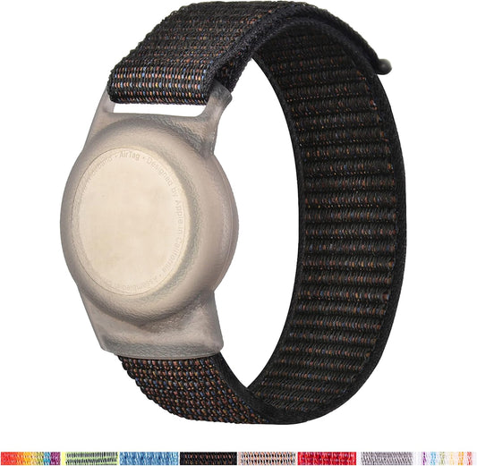 AirTag Bracelet for Kids, Apple Air Tag Protective Cover with Nylon Wristband, Anti Lost GPS Trackers Case Cover Elastic Watch Band for Toddlers Girls Boys Elders (Black)
