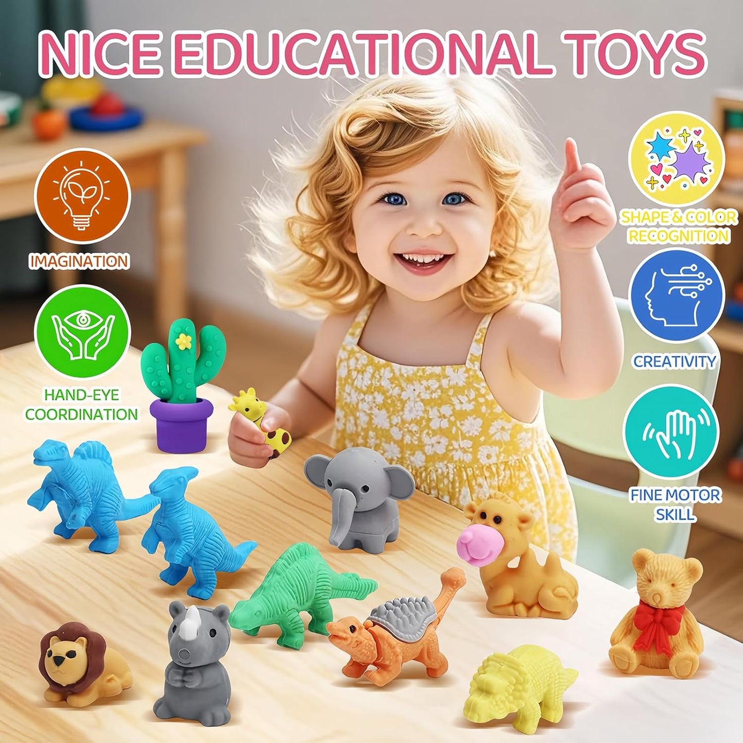 91Pcs Animal Erasers Desk Pets for Kids Animal Pencil Erasers Bulk Puzzle Eraser Toys Gifts for Classroom Prizes,Game Reward,Treasure Box,Easter Egg Fillers,Goodie Bag Stuffers,Party Favors