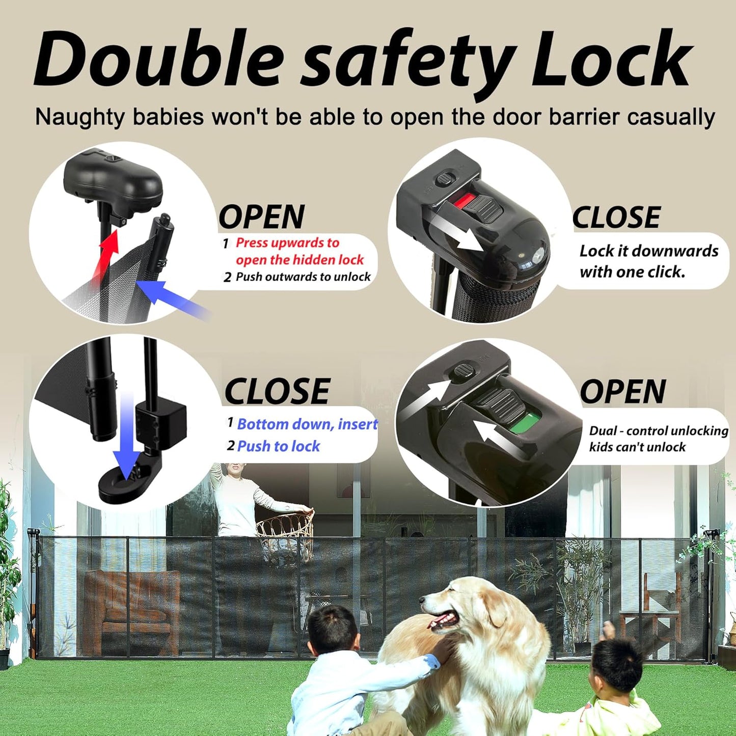 200" Retractable Baby Gates Extra Wide for Large Opening, 41" Extra Tall Retractable Dog Gate Pet Gates, Long Child Safety Mesh Gate with Fiberglass Rods for Stairs, Doorways, Hallways, Indoor/Outdoor