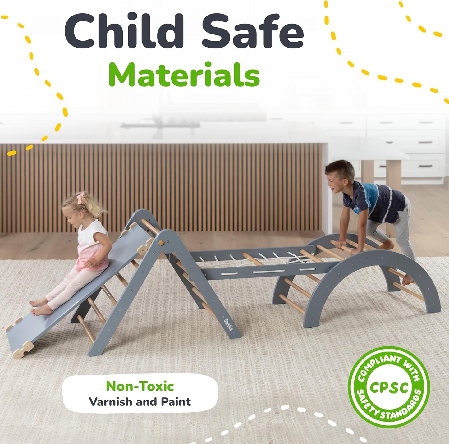 6-in-1 Pikler Triangle Climbing Set - Climbing Toys for Toddlers - Montessori Climbing Set - Indoor Wooden Play Gym for 2-6-Year-Olds - Light Gray