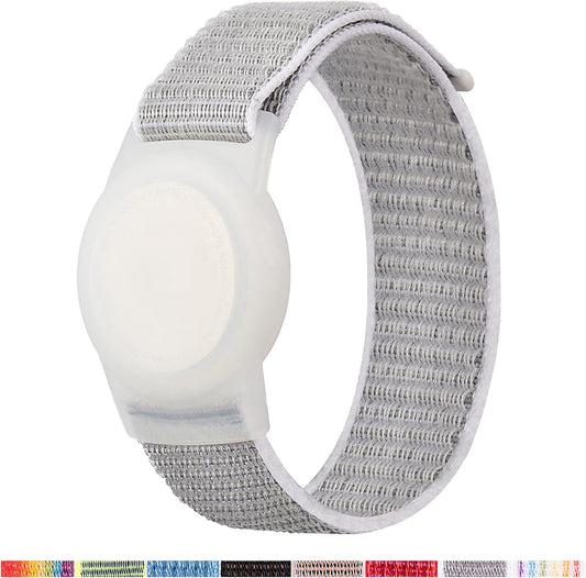 AirTag Bracelet for Kids, Apple Air Tag Protective Cover with Nylon Wristband, Anti Lost GPS Trackers Case Cover Elastic Watch Band for Toddlers Girls Boys Elders (Grey)