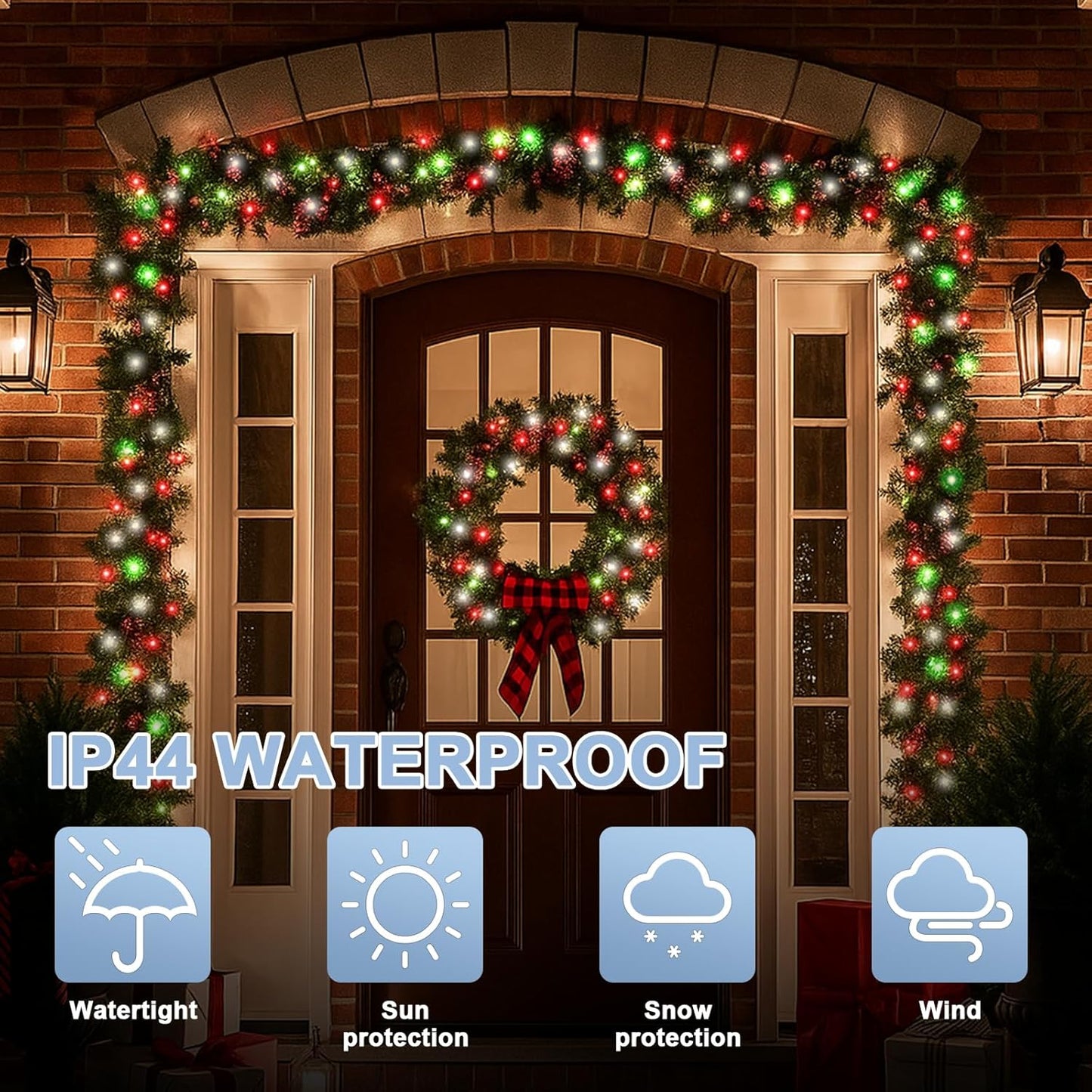 66ft Christmas Decorative Mini Lights, 200 LED Transparent Wire Fairy Starry String Lights Plug in, 16 Lighting Modes for Outdoor Xmas Tree Wedding Party Decoration (Red Green White)