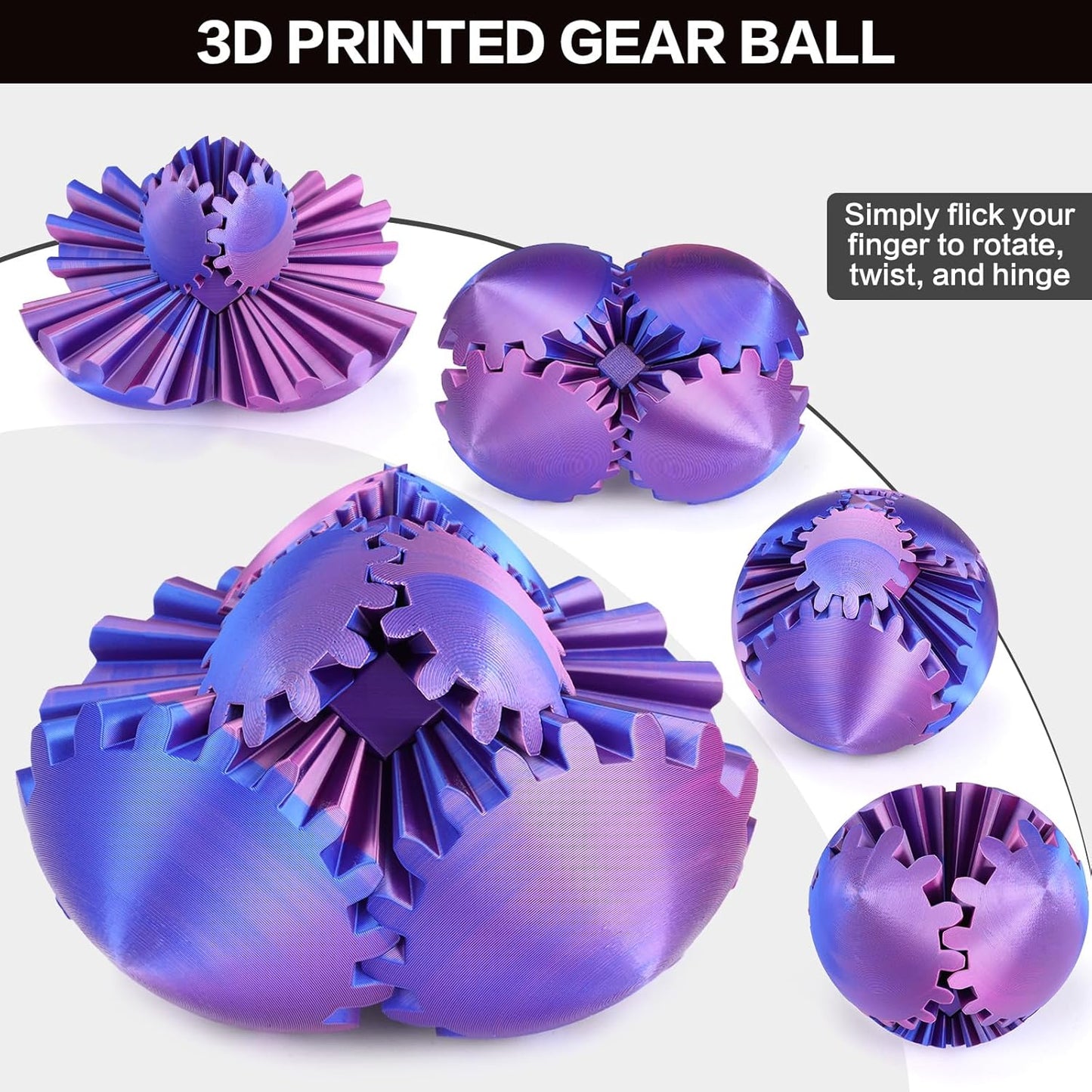 4-inch Larger 3D Printed Gear Ball - Marvellous Design Gear Sphere, Already Assembled 360° Rotatable Gearsphere, Steampunk Whirling Wonder Fidget for Stress and Anxiety Relief (Blue Gold)