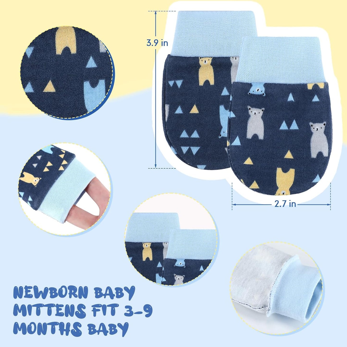 6 Pairs Newborn Baby Mittens No Scratch Gloves Infant Toddler Anti Scratch Essentials Unisex Cotton for 3-9 Months Girls Boys (Gray Series, Cool)