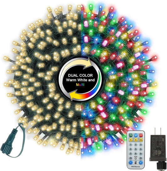 66ft Christmas Decorative Mini Lights, 200 LED Green Wire Fairy Starry String Lights Plug in, 16 Lighting Modes for Outdoor Xmas Tree Wedding Party Decoration (Warm and Multicolor)