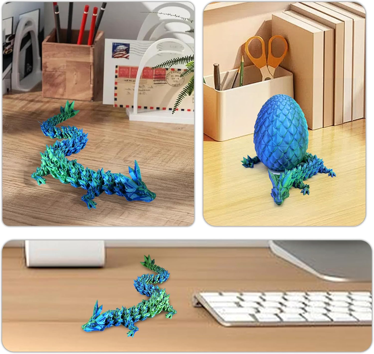 3D Printed Dragon,Dragon Eggs with Dragon Inside,Articulated Crystal Dragon Toys for Kids Home Decor, Executive Dragon Fidget Desk Toys (Lser Green)