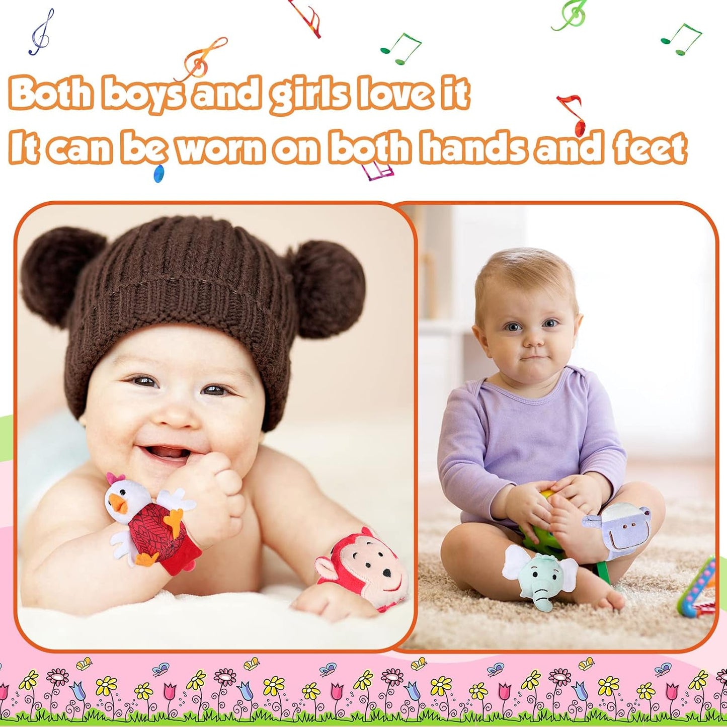 4 Pieces Baby Wrist Rattles Animal Pattern Newborn Foot Rattles Toy for 0-12 Months Babies Boy Girl Infant Birthday Gifts Educational Toys, 4 Designs (Sheep, Dog, Chick, Monkey)