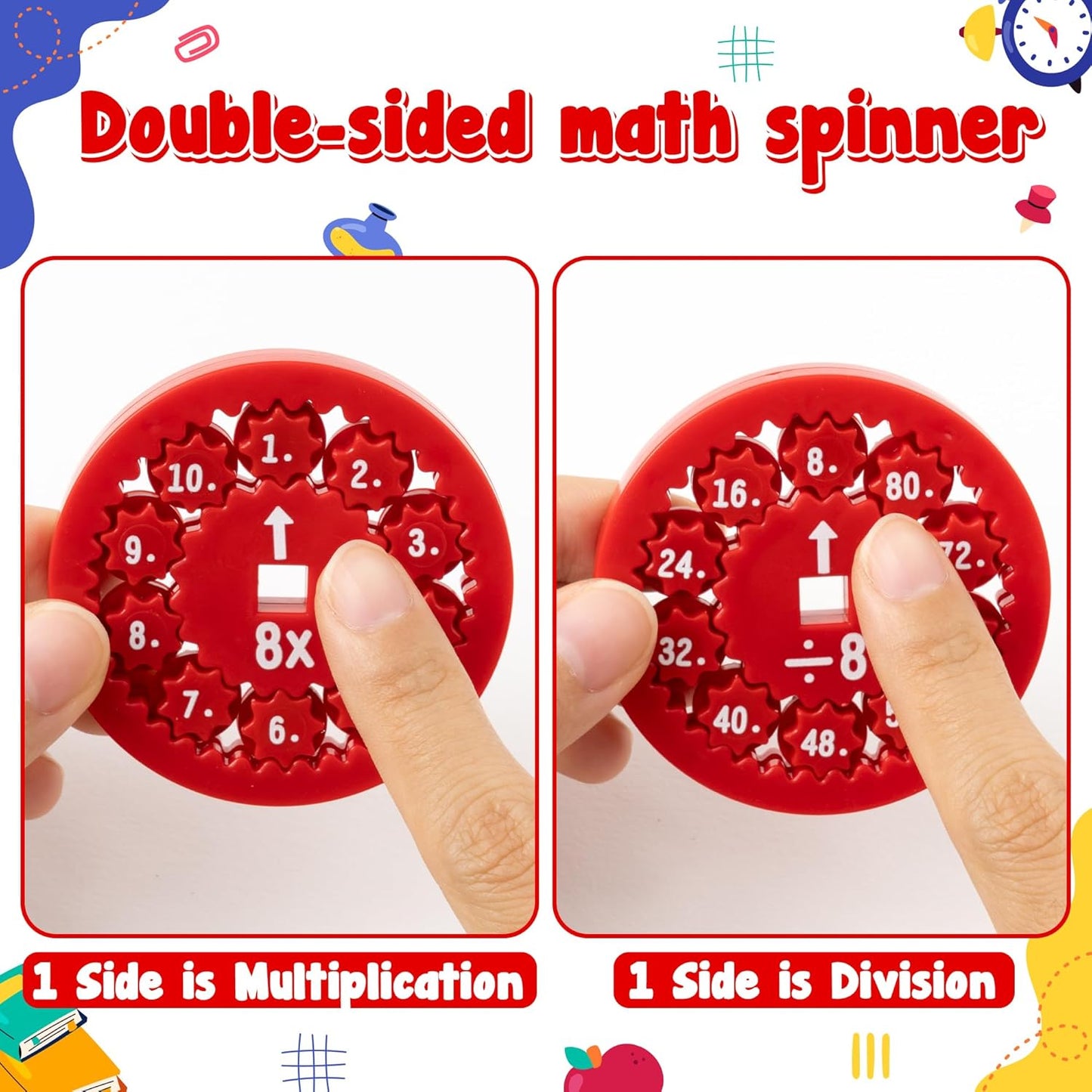 9Pcs Math Fidget Spinners Multiplication Division Flying Fidget Spinner Round Number Finger Spin Game Toys Kids Educational Math Fact Games for Stimmer Fidgeter Learning Multiply Or Divide