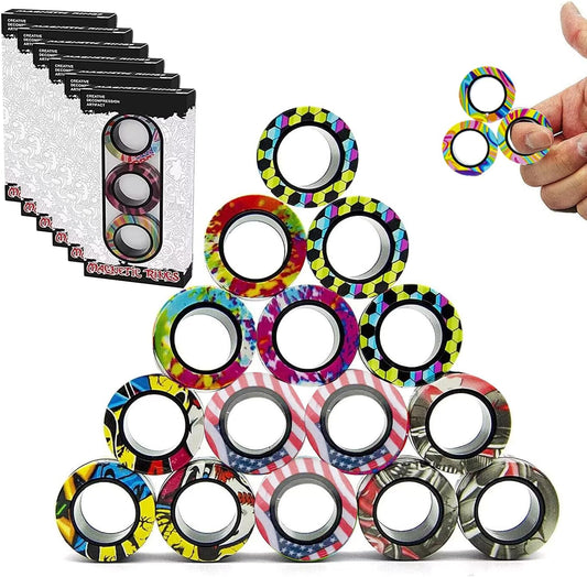 18Pcs Magnetic Rings Fidget Toys Spinner Set,Finger Magnet Rings Endless Hours of Fun ADHD Stress Relief Fidget Spinner for Relieve Anxiety Birthday for Adults Teens Kids