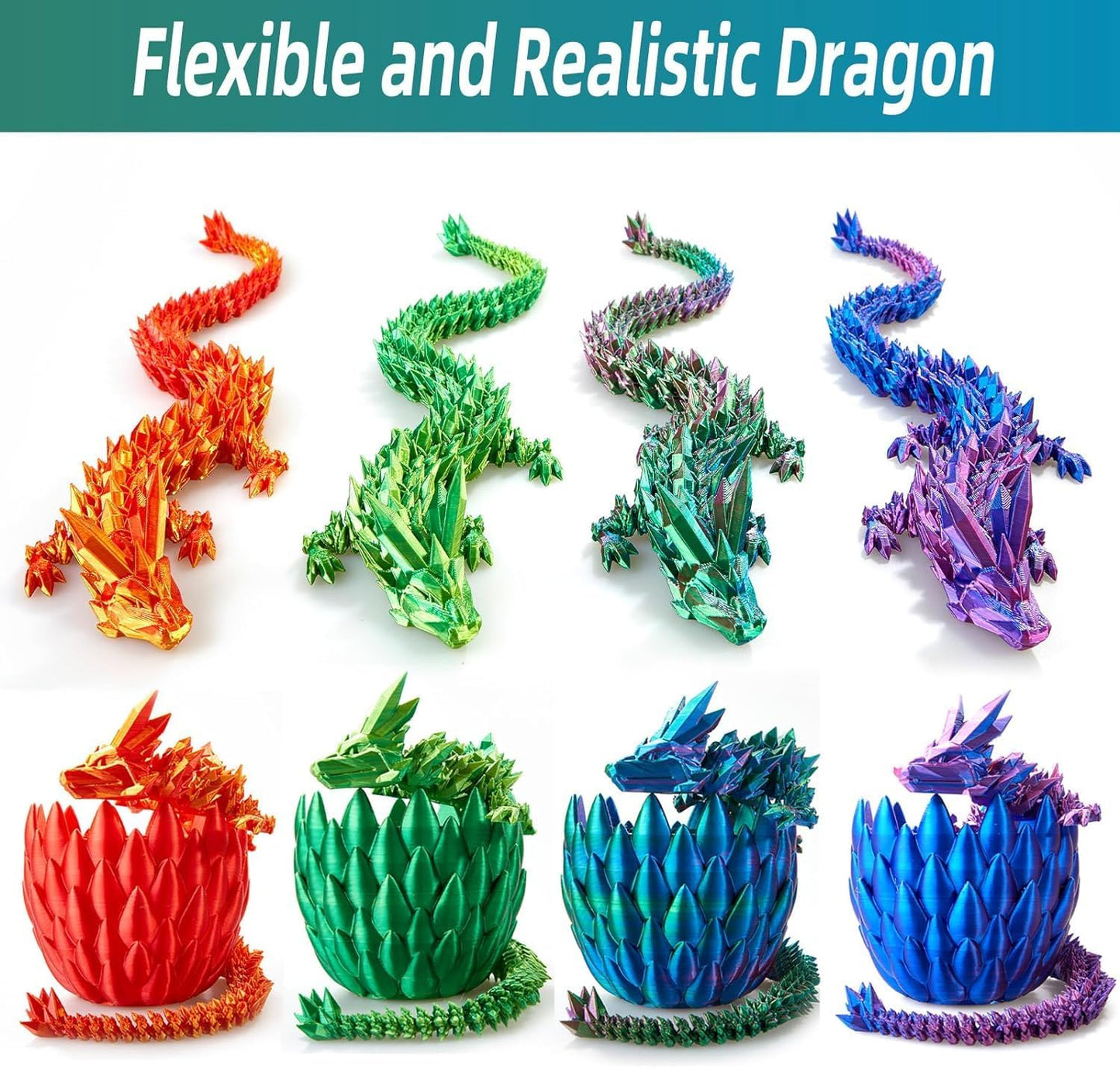 12inch 3D Printed Dragon Egg,Mystery Crystal Dragon Fidget Toys,Articulated Dragon,Home Desk Decor Easter Surprise Dinosaur Eggs,Adults Fidget Toys for Autism/ADHD (Colorful)
