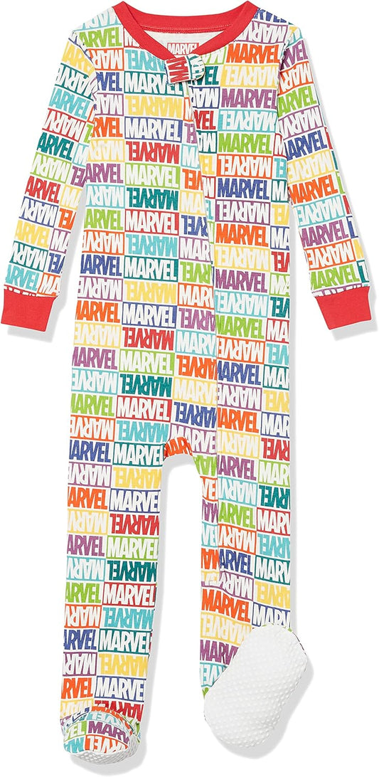 Amazon Essentials Disney | Marvel | Star Wars Unisex Babies' and Toddlers' Snug-Fit Cotton Footed Pajamas, Multipacks