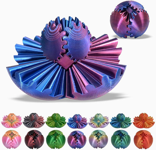 3D Printed Gear Ball, Gear Sphere Fidget Toy Stress Relif Toy for ADHD, Anxiety Relaxing Toy for Adults at Work/Study/Travel, Blue-Purple