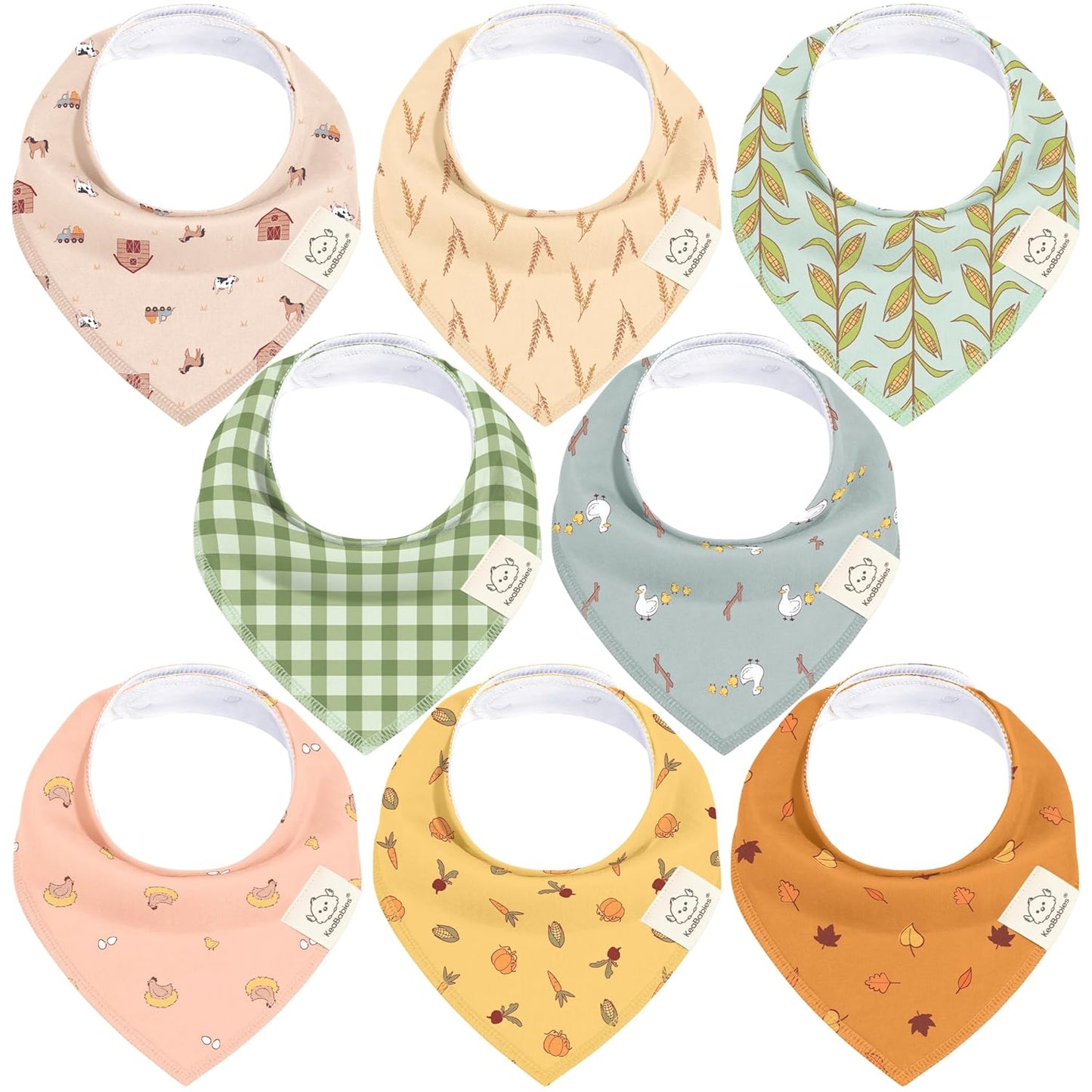 8-Pack Organic Baby Bandana Bibs for Boys, Girls - Super Absorbent Triangle Baby Bibs for Drooling and Teething Infant, 100% Cotton Extra Soft for Newborn, Infant 0-36 Months (Countryside)
