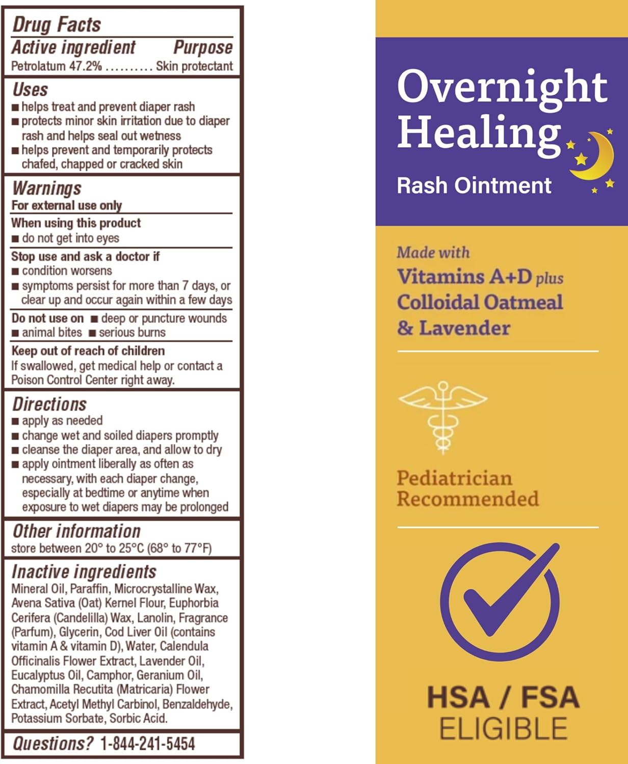 A+D Overnight Healing Diaper Rash Ointment - Soothes, Protects & Relieves Diaper Rash Overnight with Lavender & Colloidal Oatmeal - Healing Ointment for Red, Itchy, Irritated Skin - 3.6oz